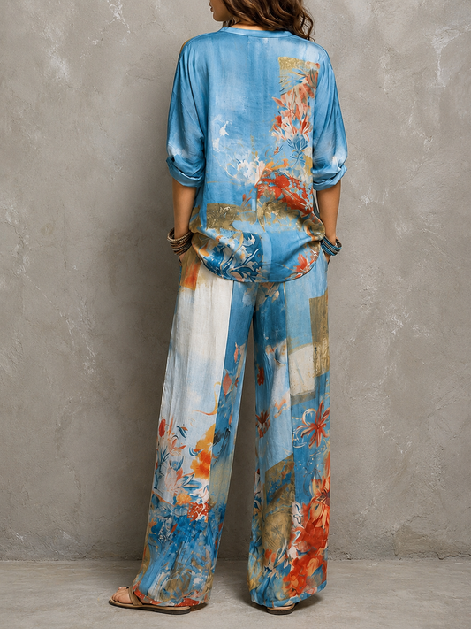Julia | Conjunto floral de pantalón amplio
