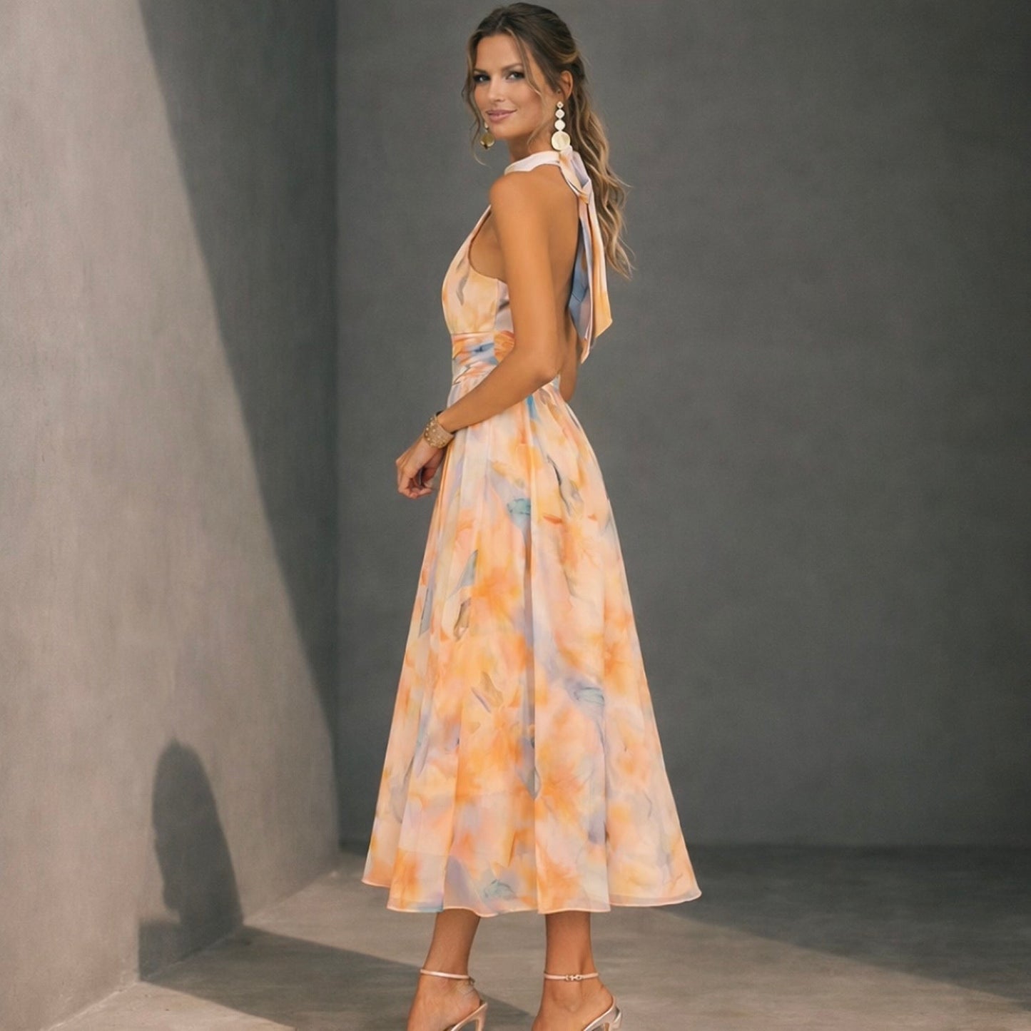 Valeria | Vestido con cuello y estampado acuarela