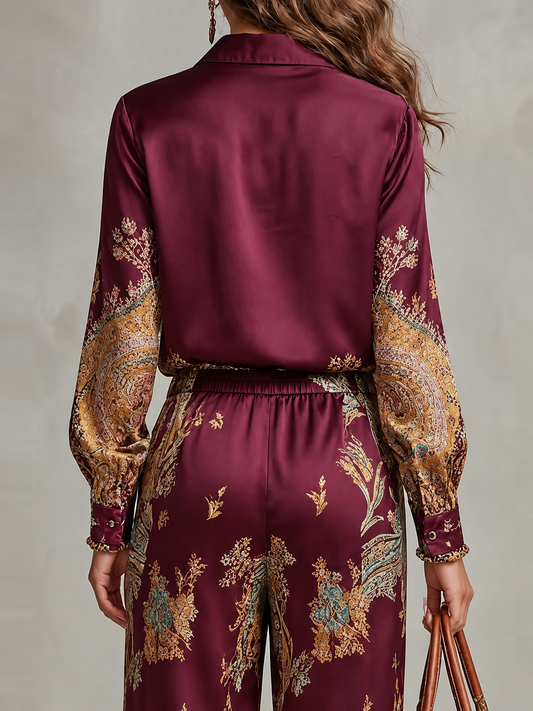 Rocío | Conjunto de Camisa Satinada Estampada y Pantalón Ancho