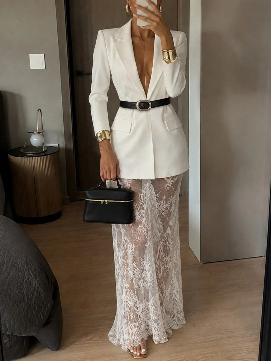 Cecilia | Conjunto de Blazer y Vestido Largo de Encaje Floral
