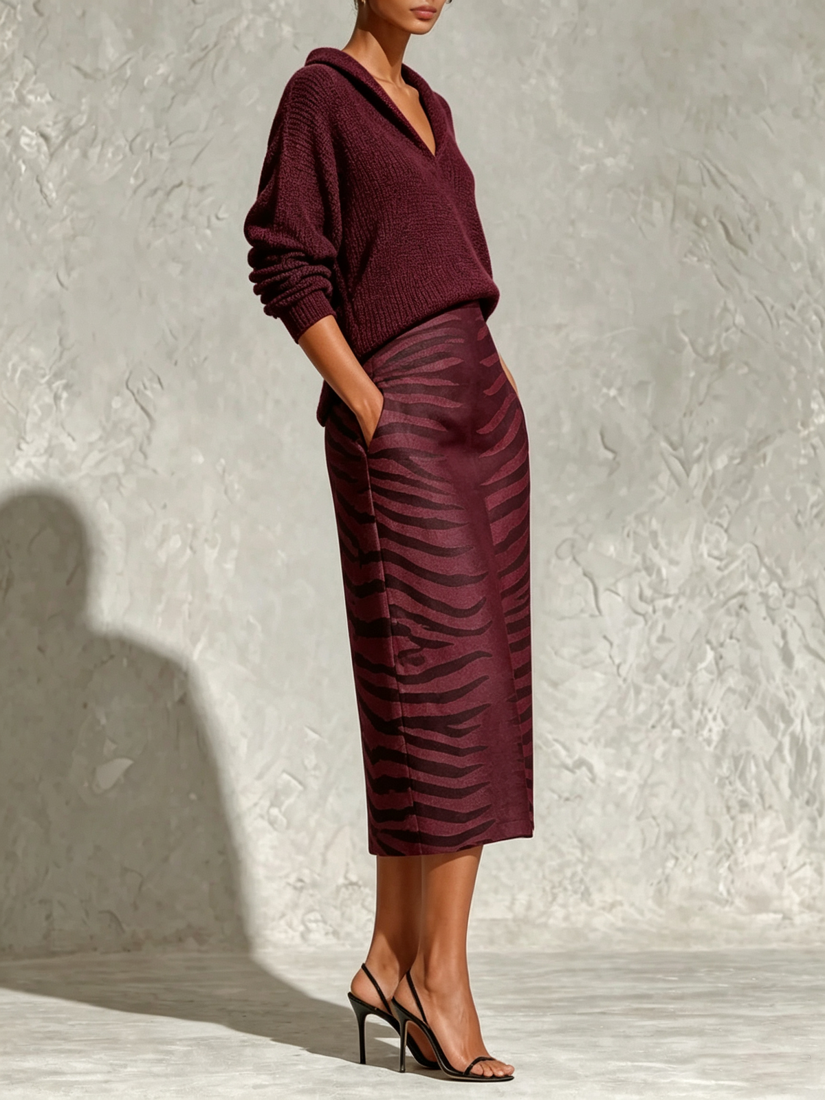 Clara | Conjunto de punto con falda midi estampado cebra