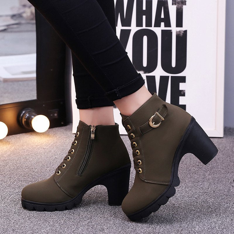 Botines de Tacón con Hebillas y Cremallera Lateral