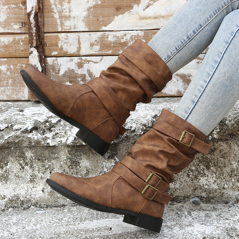 Laia | Botas de Hebillas con Acabado Vintage