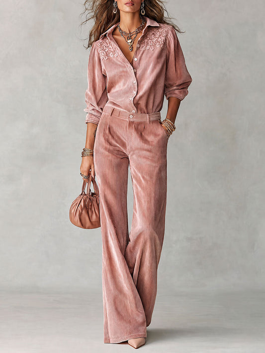 Lucía | Conjunto de Camisa de Pana y Pantalón de Pierna Ancha