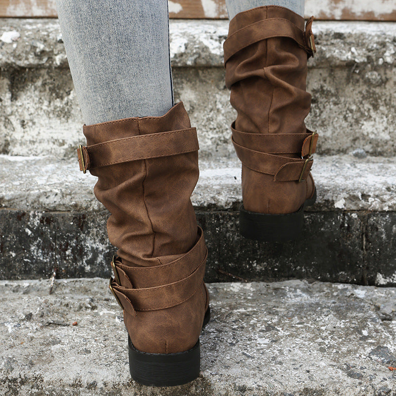 Laia | Botas de Hebillas con Acabado Vintage