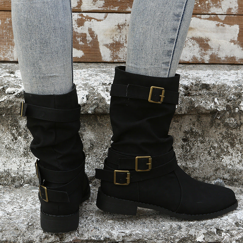 Laia | Botas de Hebillas con Acabado Vintage