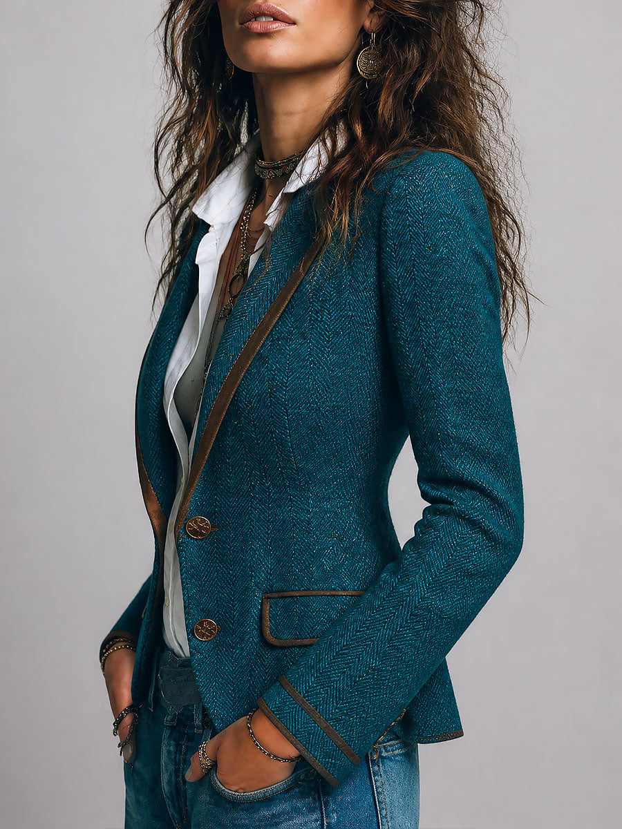 Luisa | Chaqueta Entallada de Espiga con Acabados en Contraste