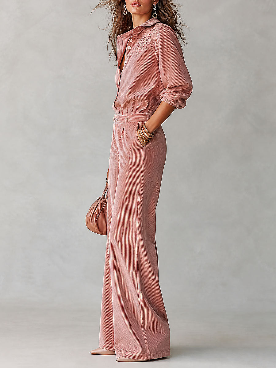 Lucía | Conjunto de Camisa de Pana y Pantalón de Pierna Ancha