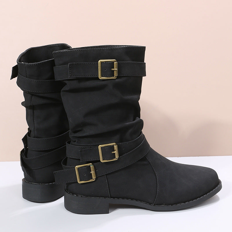 Laia | Botas de Hebillas con Acabado Vintage