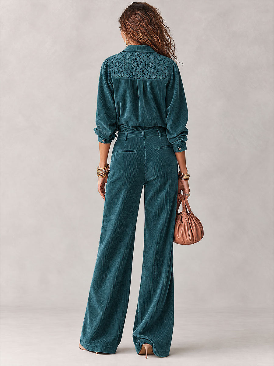 Lucía | Conjunto de Camisa de Pana y Pantalón de Pierna Ancha