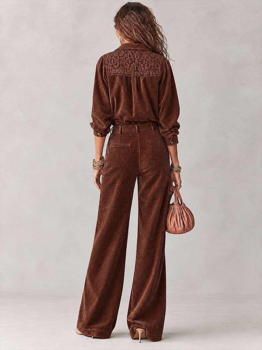 Lucía | Conjunto de Camisa de Pana y Pantalón de Pierna Ancha