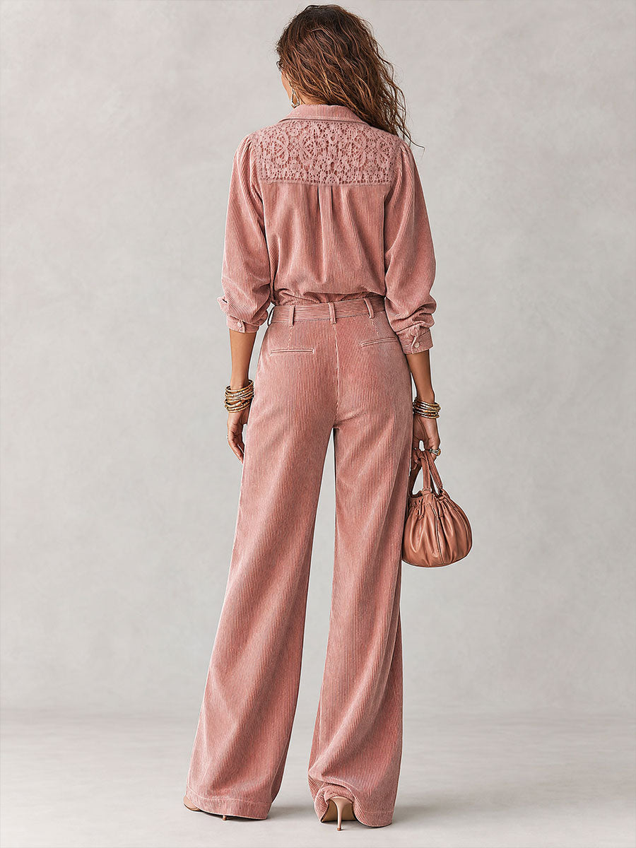Lucía | Conjunto de Camisa de Pana y Pantalón de Pierna Ancha