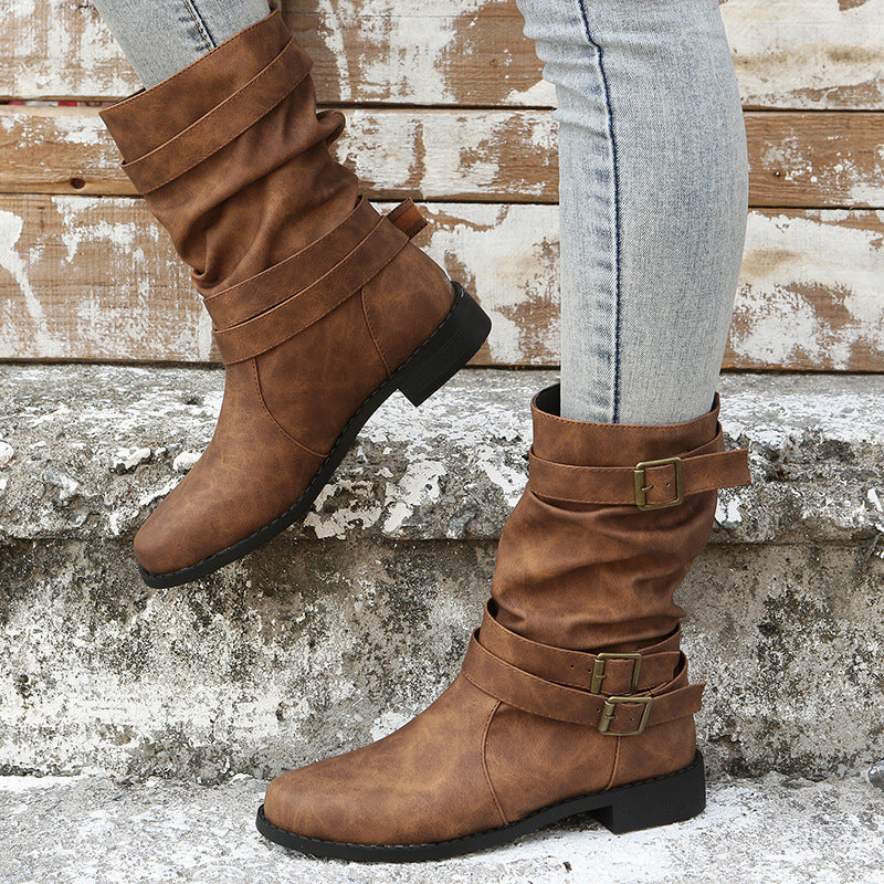 Laia | Botas de Hebillas con Acabado Vintage