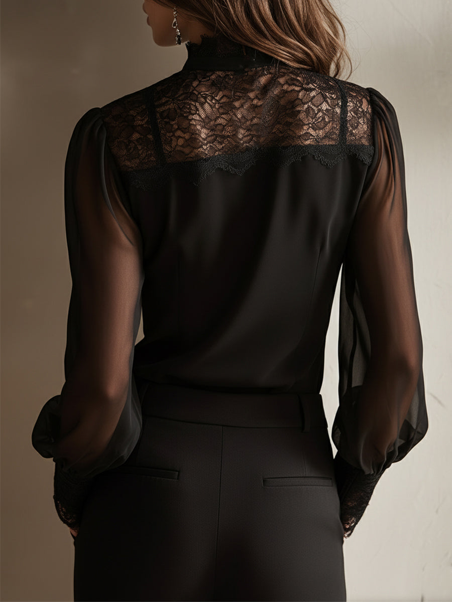 Mia | Blusa elegante de gasa con encaje