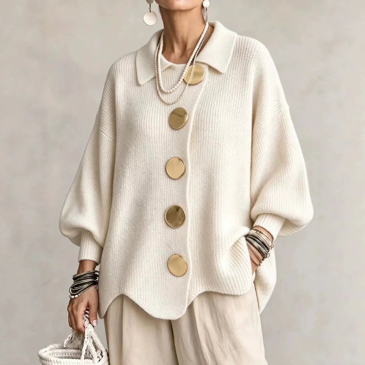 Karina | Cárdigan Oversize con Cuello y Botones