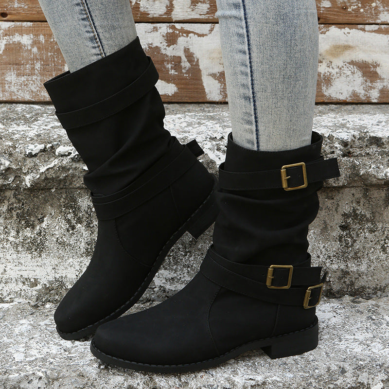 Laia | Botas de Hebillas con Acabado Vintage