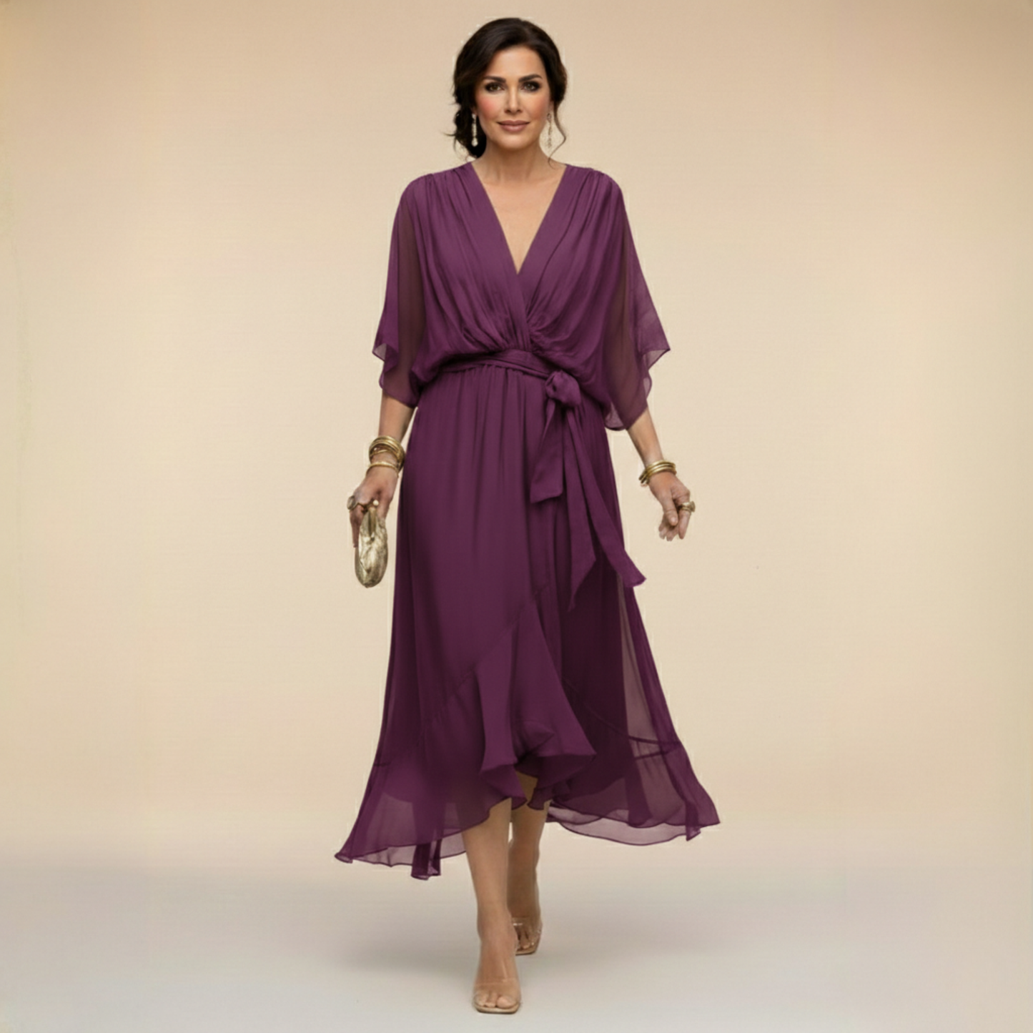 Mónica | Vestido de chiffon con escote en V