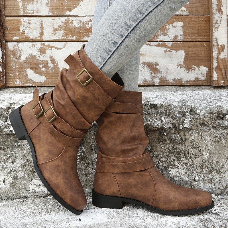 Laia | Botas de Hebillas con Acabado Vintage
