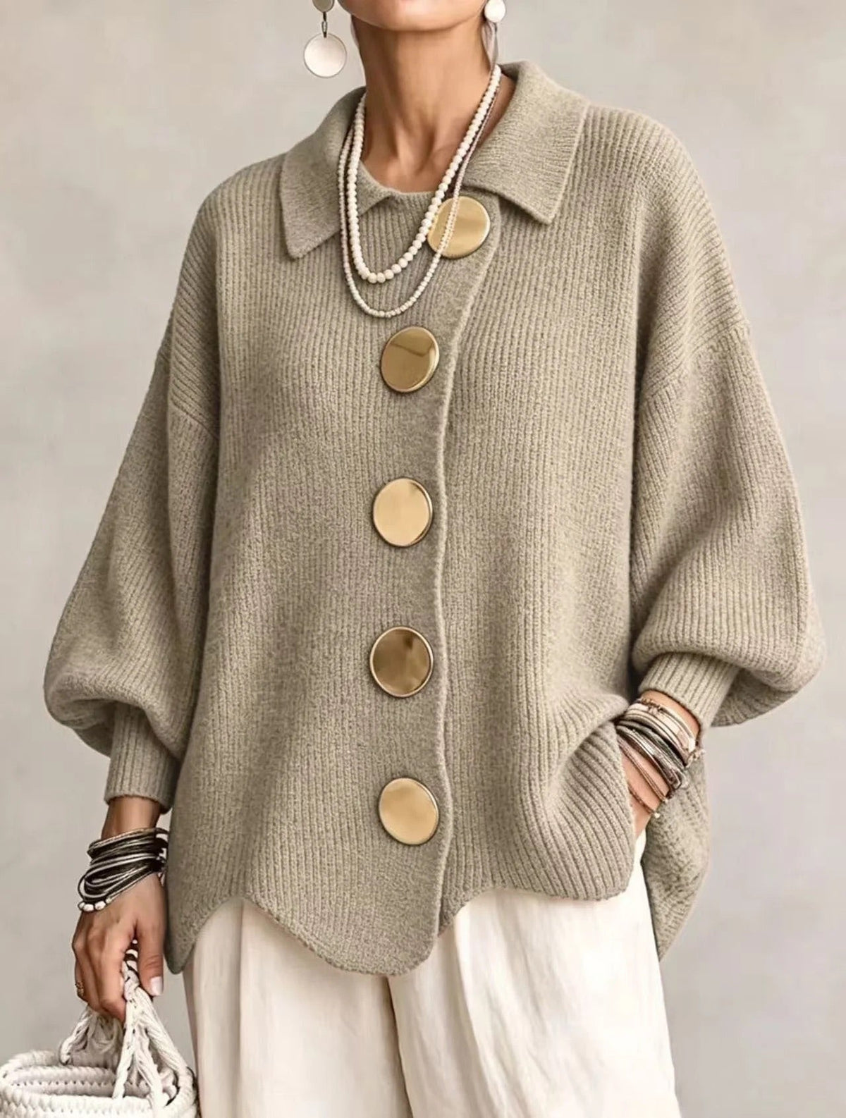 Karina | Cárdigan Oversize con Cuello y Botones
