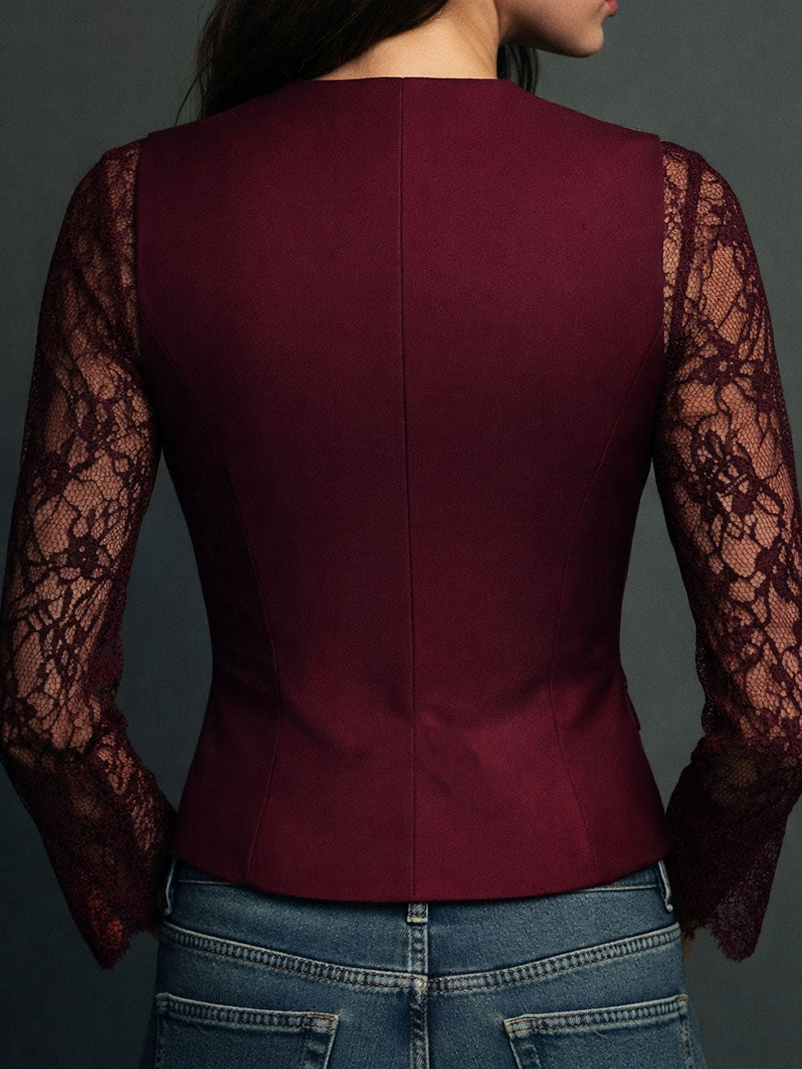 Claudia | Blazer Negro Elegante con Mangas de Encaje