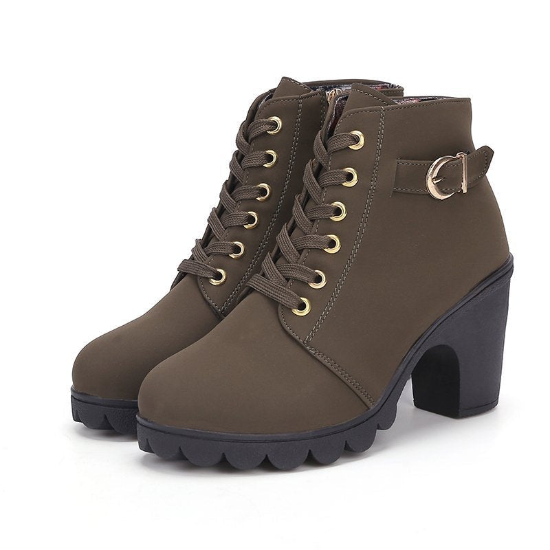 Botines de Tacón con Hebillas y Cremallera Lateral
