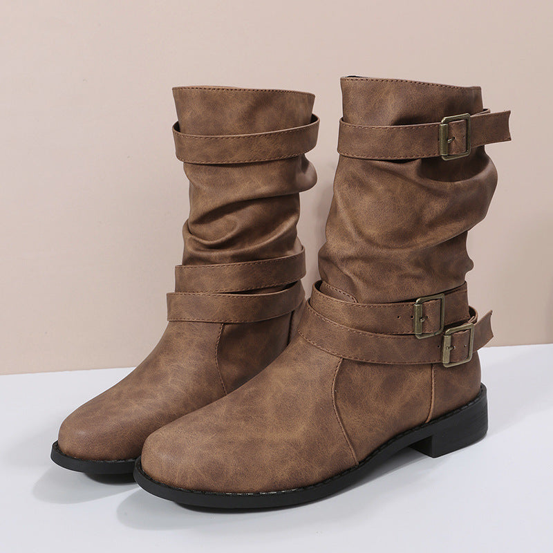 Laia | Botas de Hebillas con Acabado Vintage
