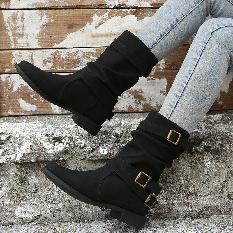 Laia | Botas de Hebillas con Acabado Vintage