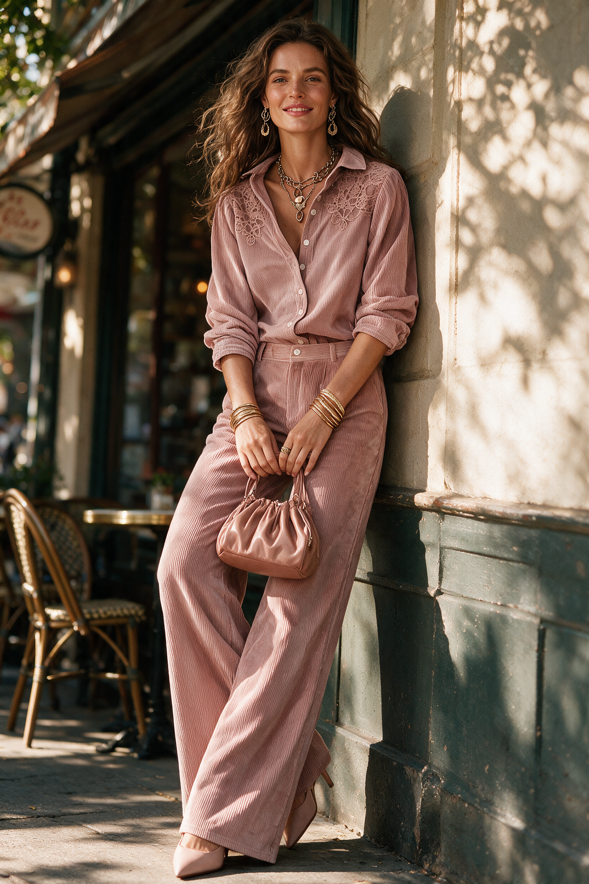 Lucía | Conjunto de Camisa de Pana y Pantalón de Pierna Ancha