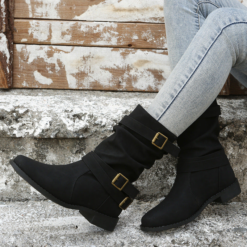 Laia | Botas de Hebillas con Acabado Vintage