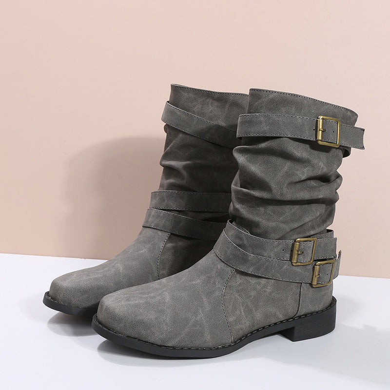Laia | Botas de Hebillas con Acabado Vintage