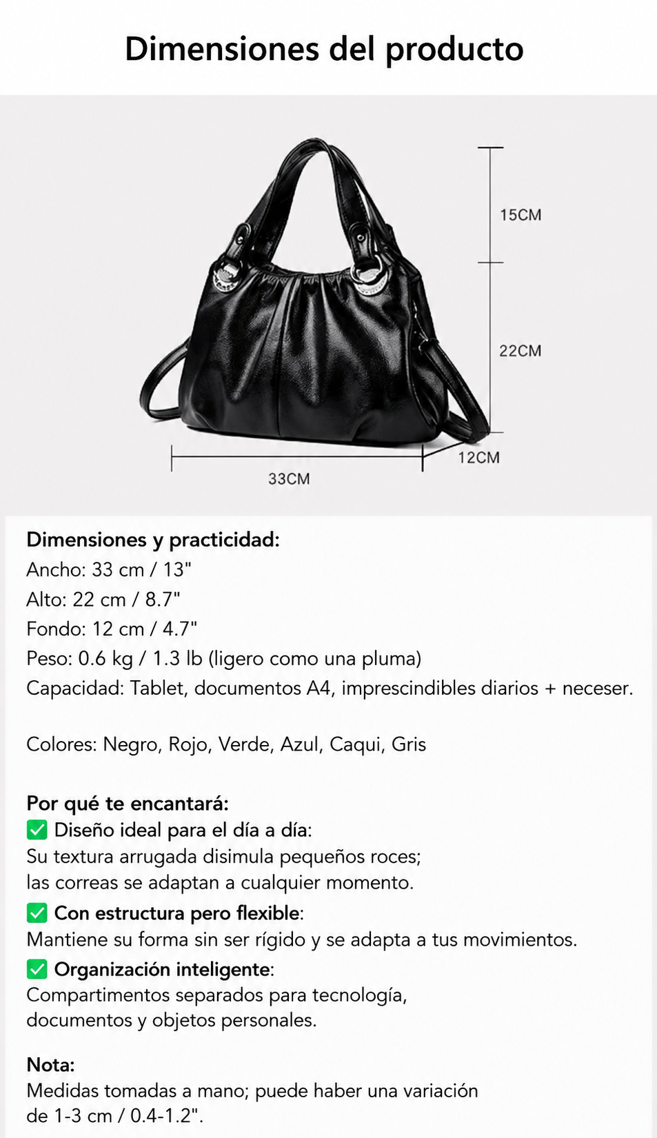 Carla | Bolso Tote de Piel Genuina 3 en 1 para Mano, Hombro y Bandolera