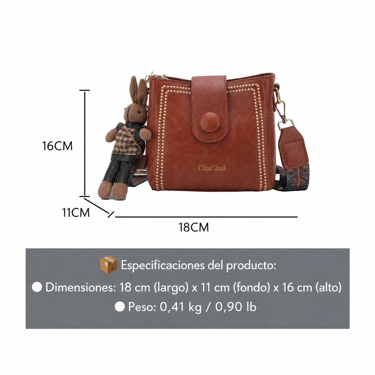 Nuria | Bolso Bucket Vintage con Charm de Conejito, Hombro y Bandolera