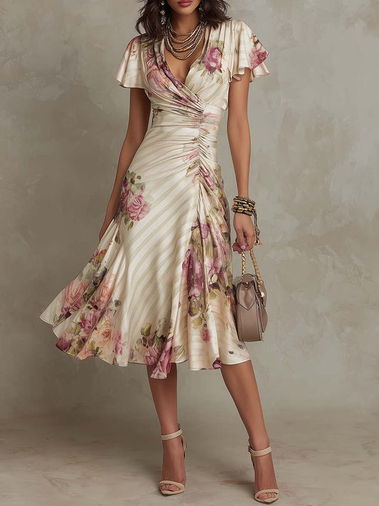 Andrea | Vestido midi floral satinado elegante