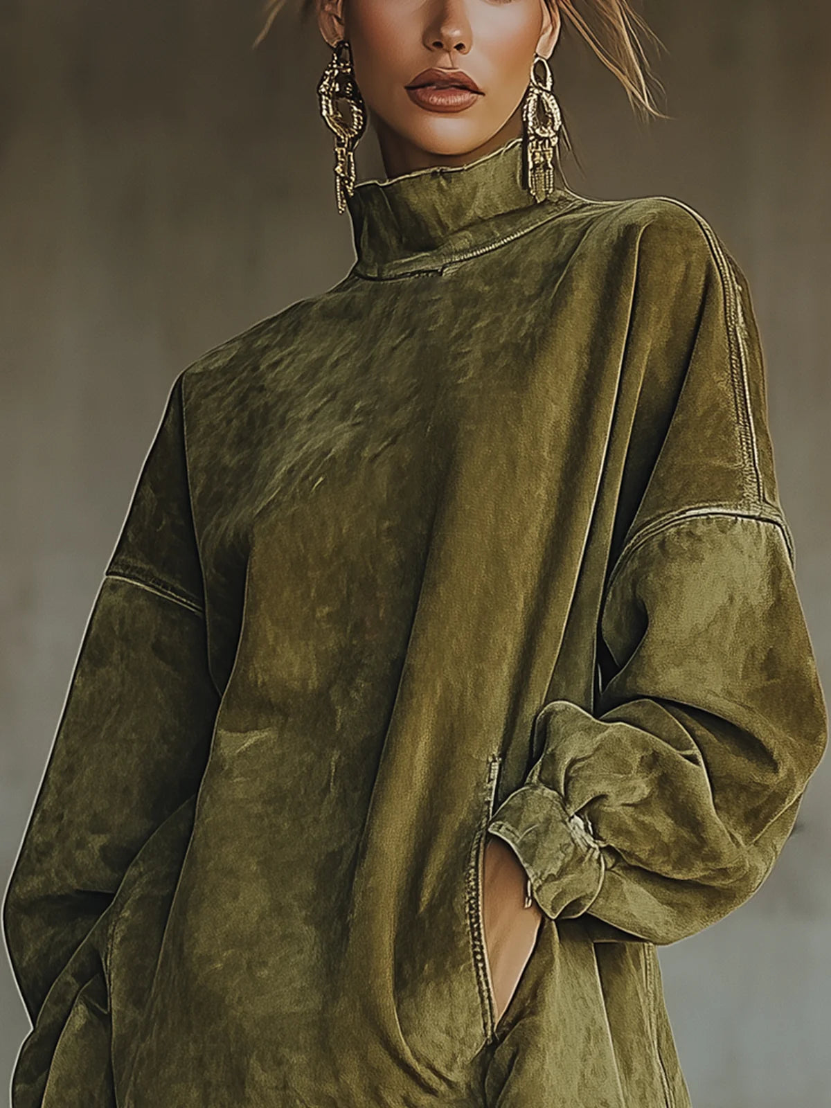 Beatriz | Vestido de Ante Sintético con Cuello Alto y Flecos