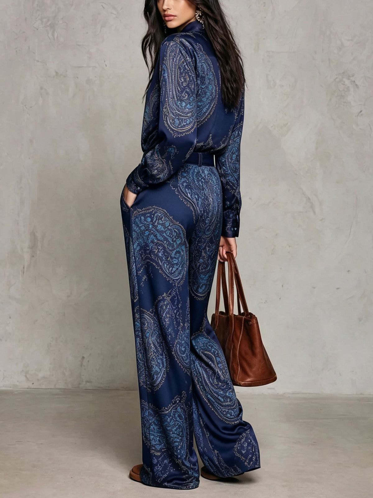 Cloe | Conjunto de Camisa Satinada Estampada y Pantalón Ancho