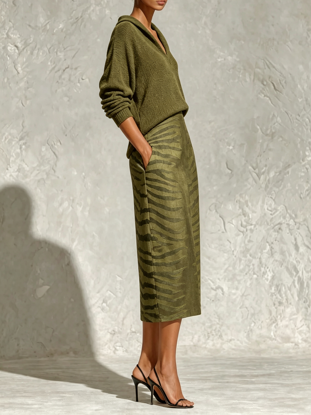 Clara | Conjunto de punto con falda midi estampado cebra