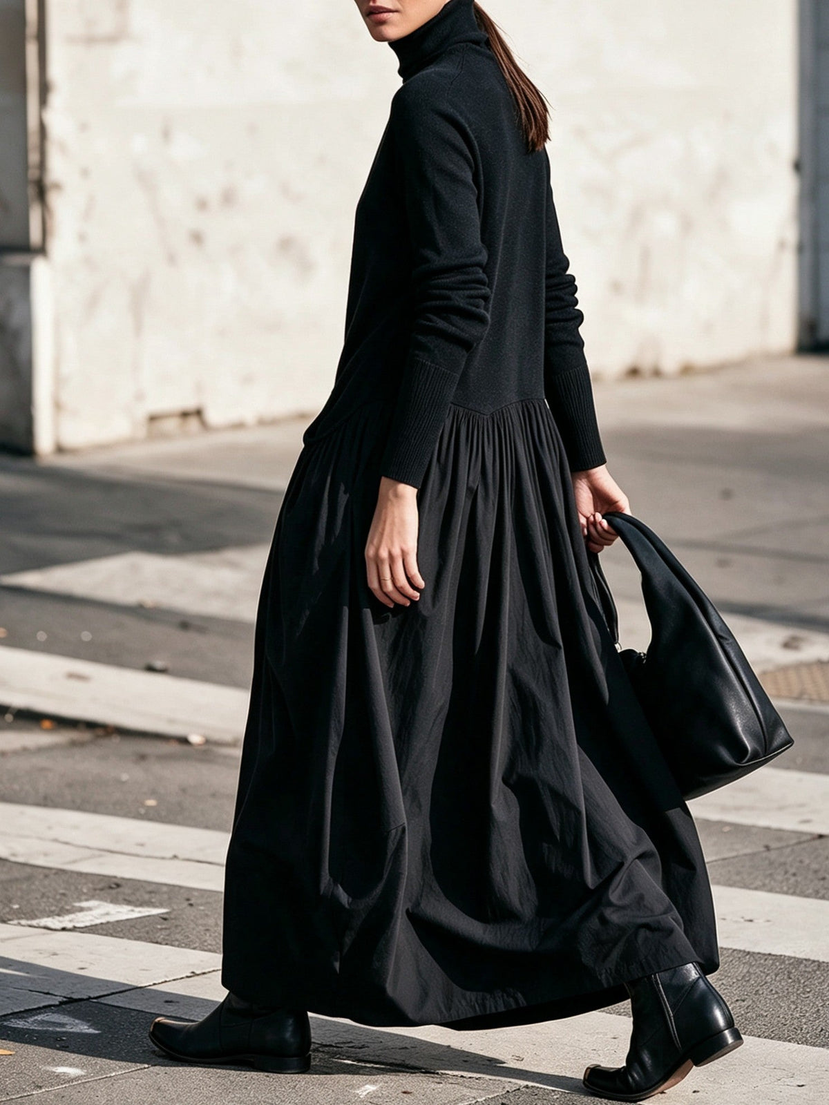 Begoña | Vestido Largo de Cuello Alto y Corte Amplio