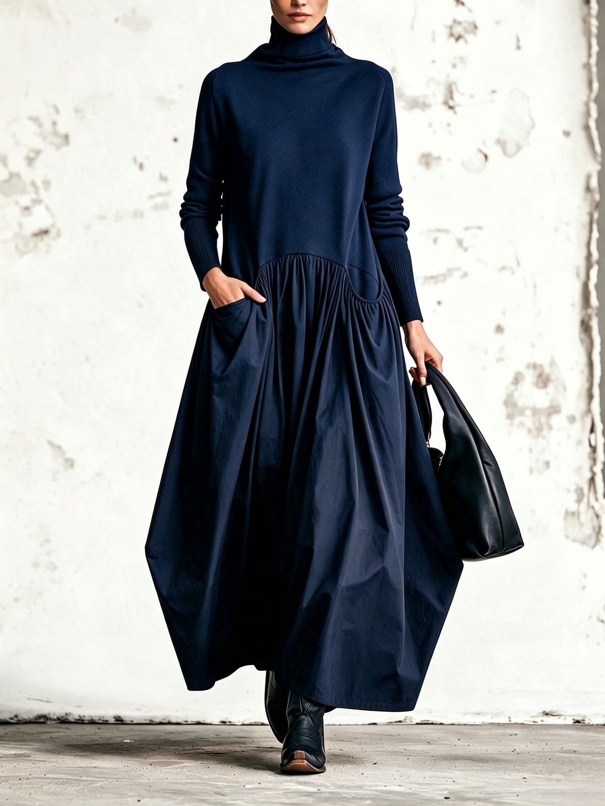 Begoña | Vestido Largo de Cuello Alto y Corte Amplio