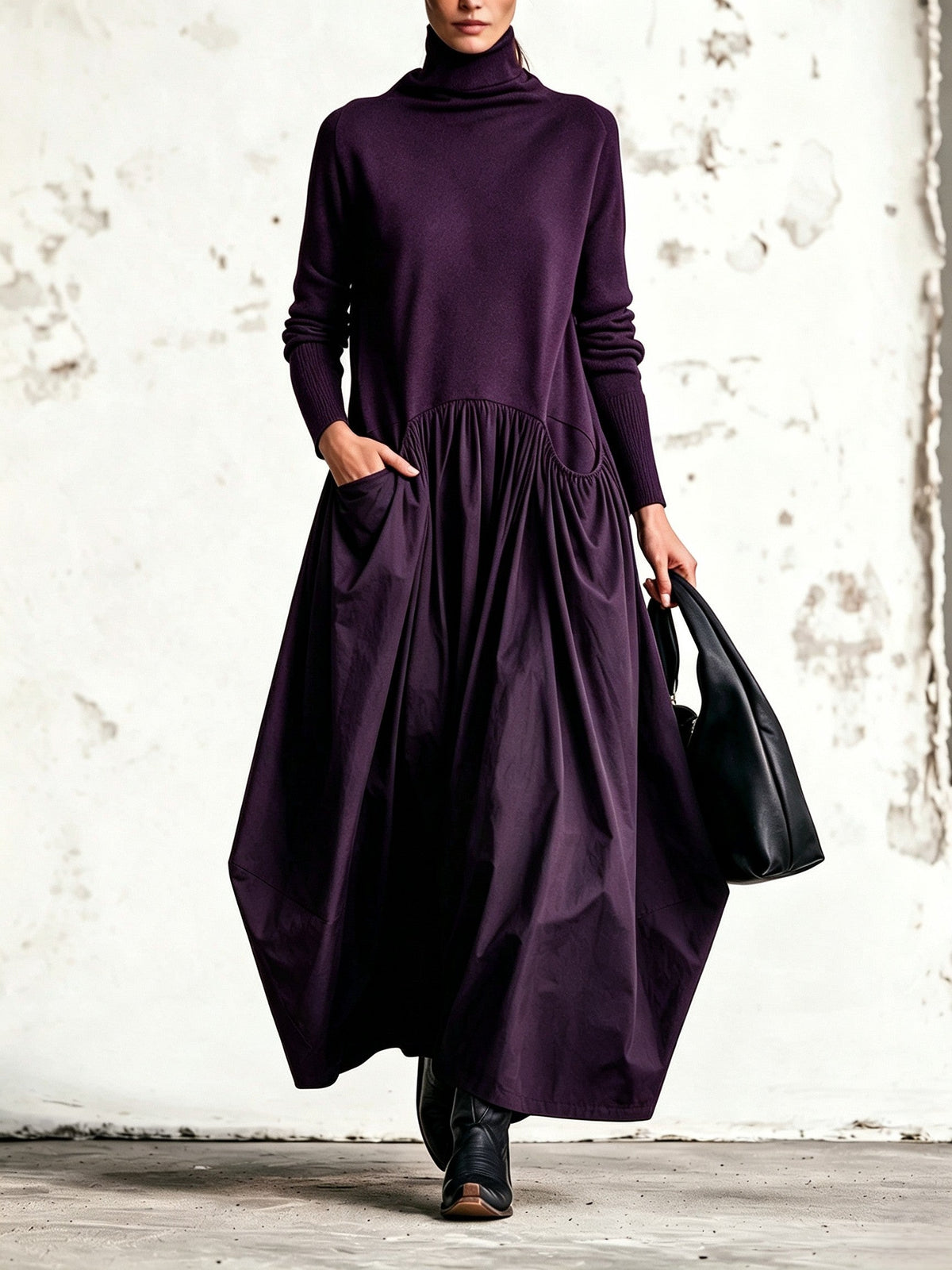 Begoña | Vestido Largo de Cuello Alto y Corte Amplio