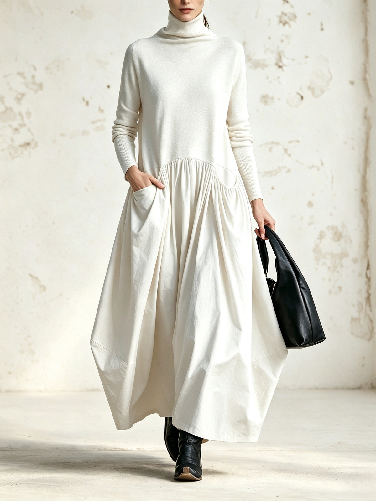 Begoña | Vestido Largo de Cuello Alto y Corte Amplio