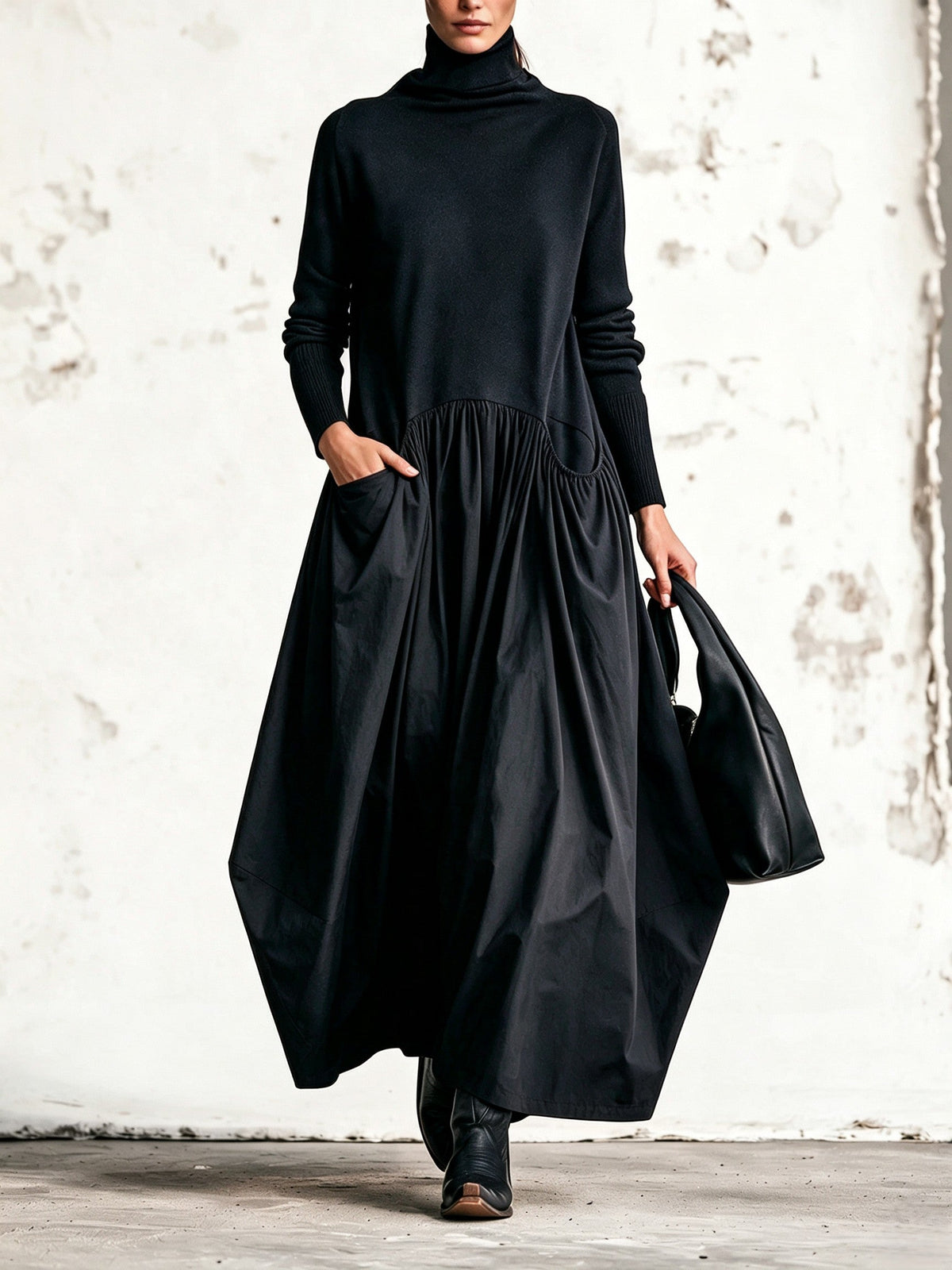 Begoña | Vestido Largo de Cuello Alto y Corte Amplio