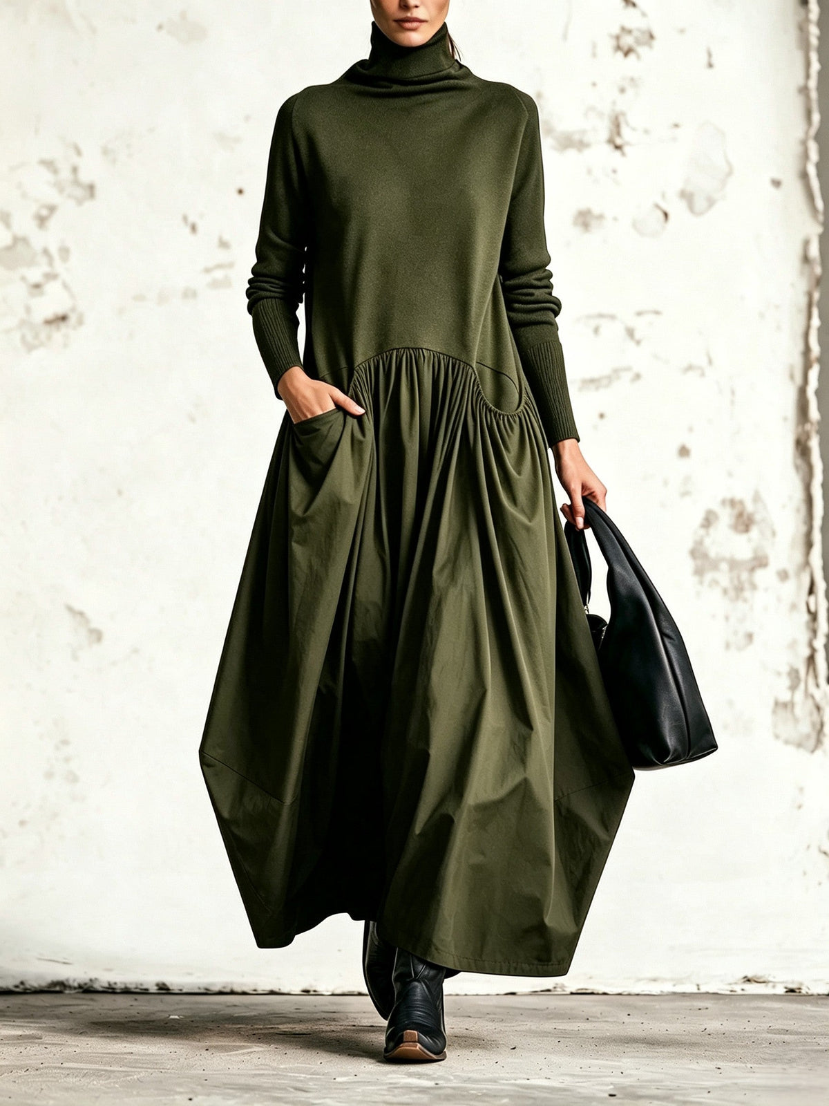 Begoña | Vestido Largo de Cuello Alto y Corte Amplio
