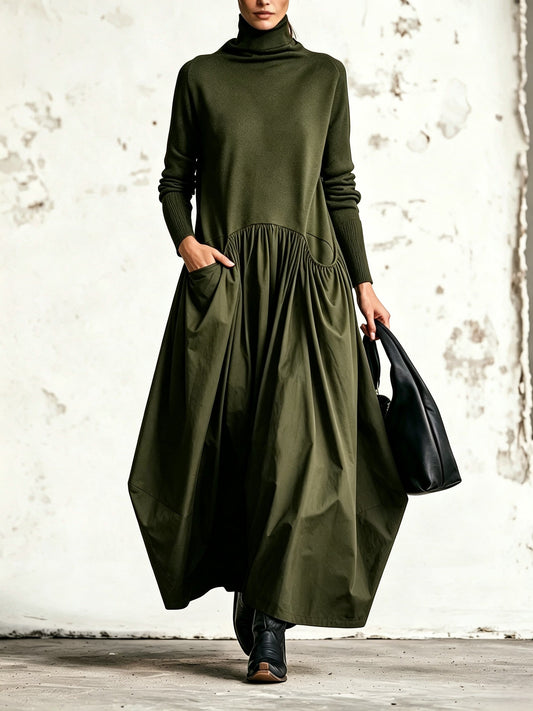 Begoña | Vestido Largo de Cuello Alto y Corte Amplio