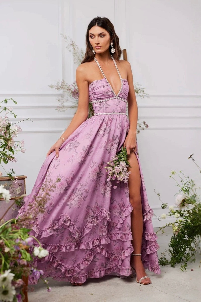 Rocío | Vestido Largo Floral con Escote Joya