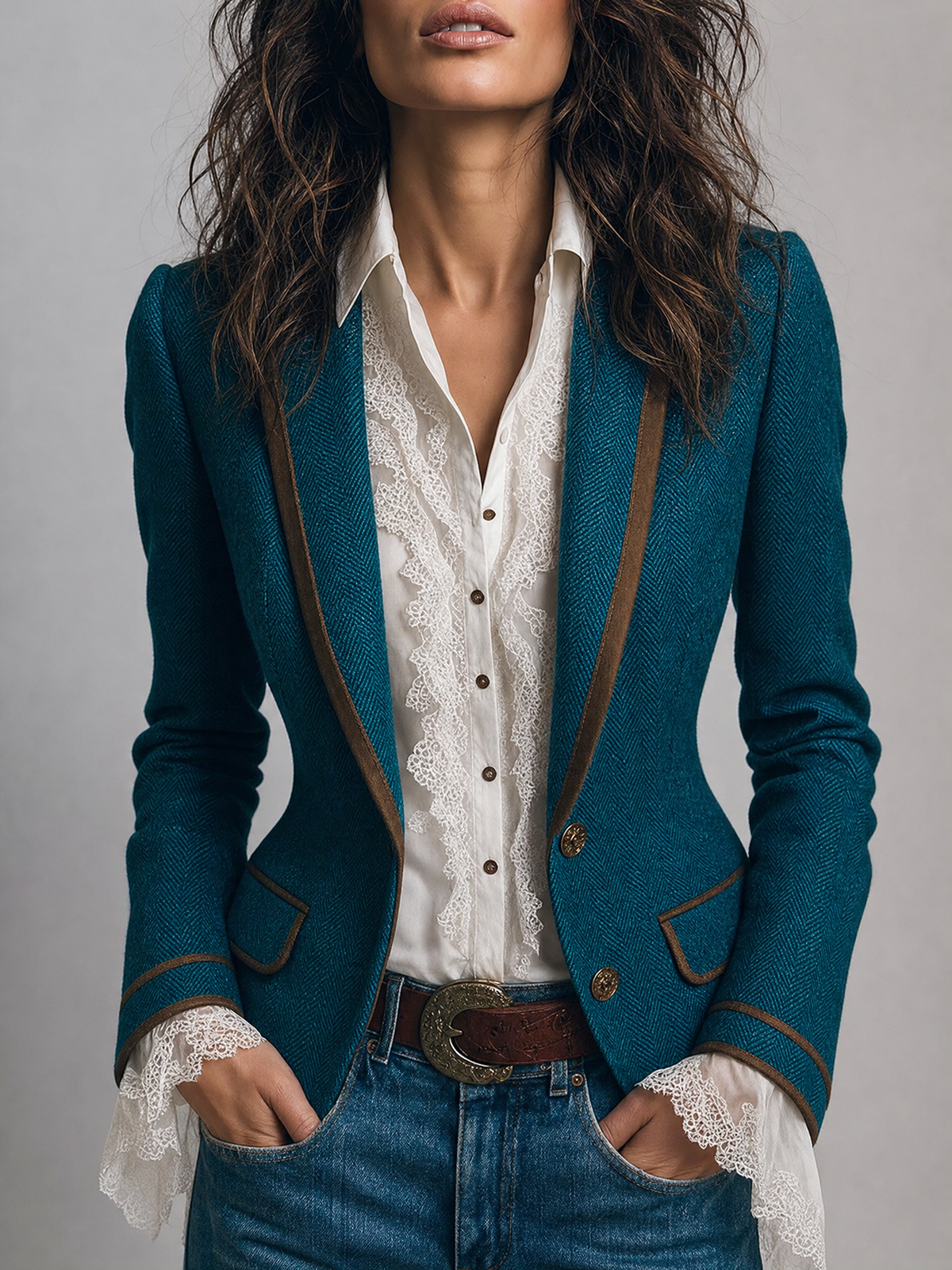 Luisa | Chaqueta Entallada de Espiga con Acabados en Contraste