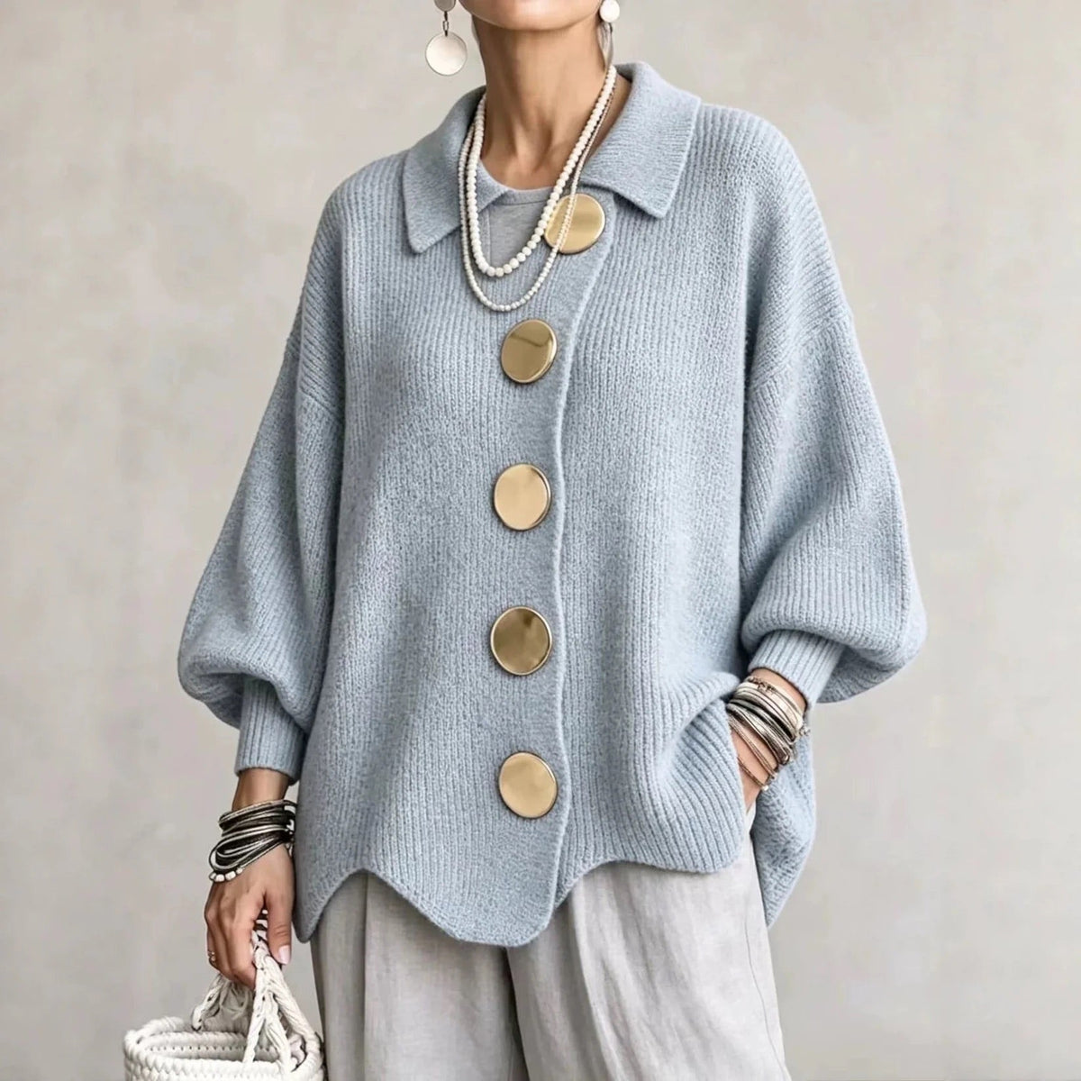 Karina | Cárdigan Oversize con Cuello y Botones