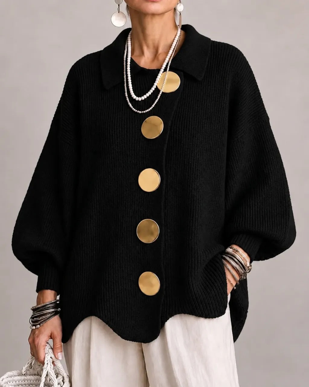 Karina | Cárdigan Oversize con Cuello y Botones