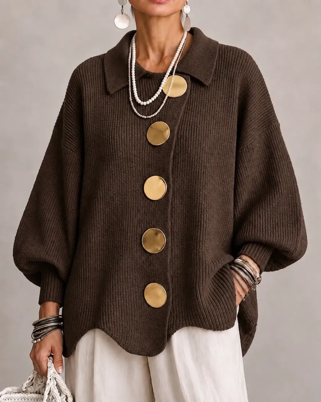 Karina | Cárdigan Oversize con Cuello y Botones