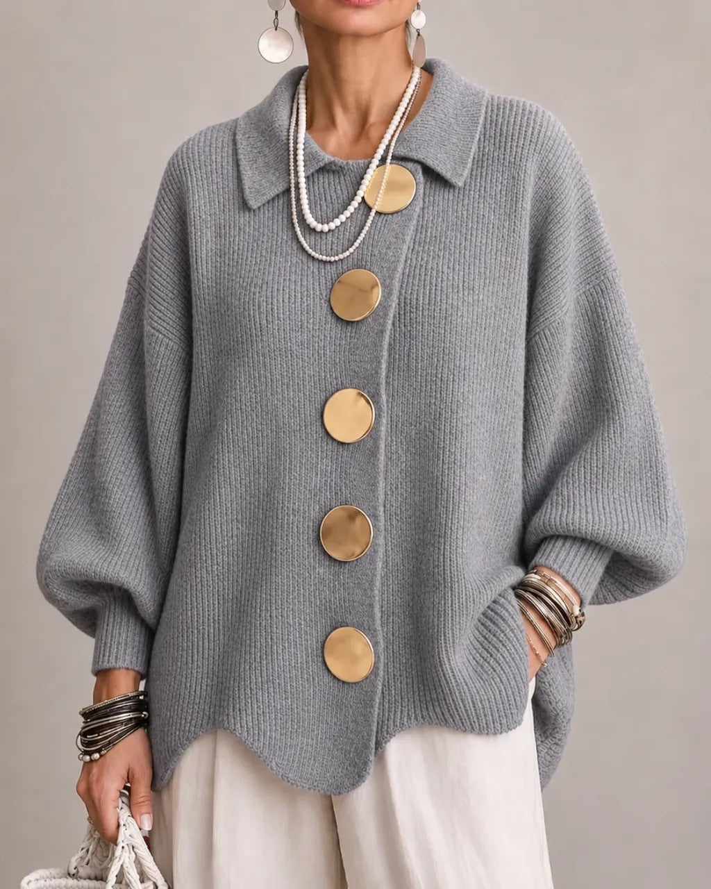 Karina | Cárdigan Oversize con Cuello y Botones