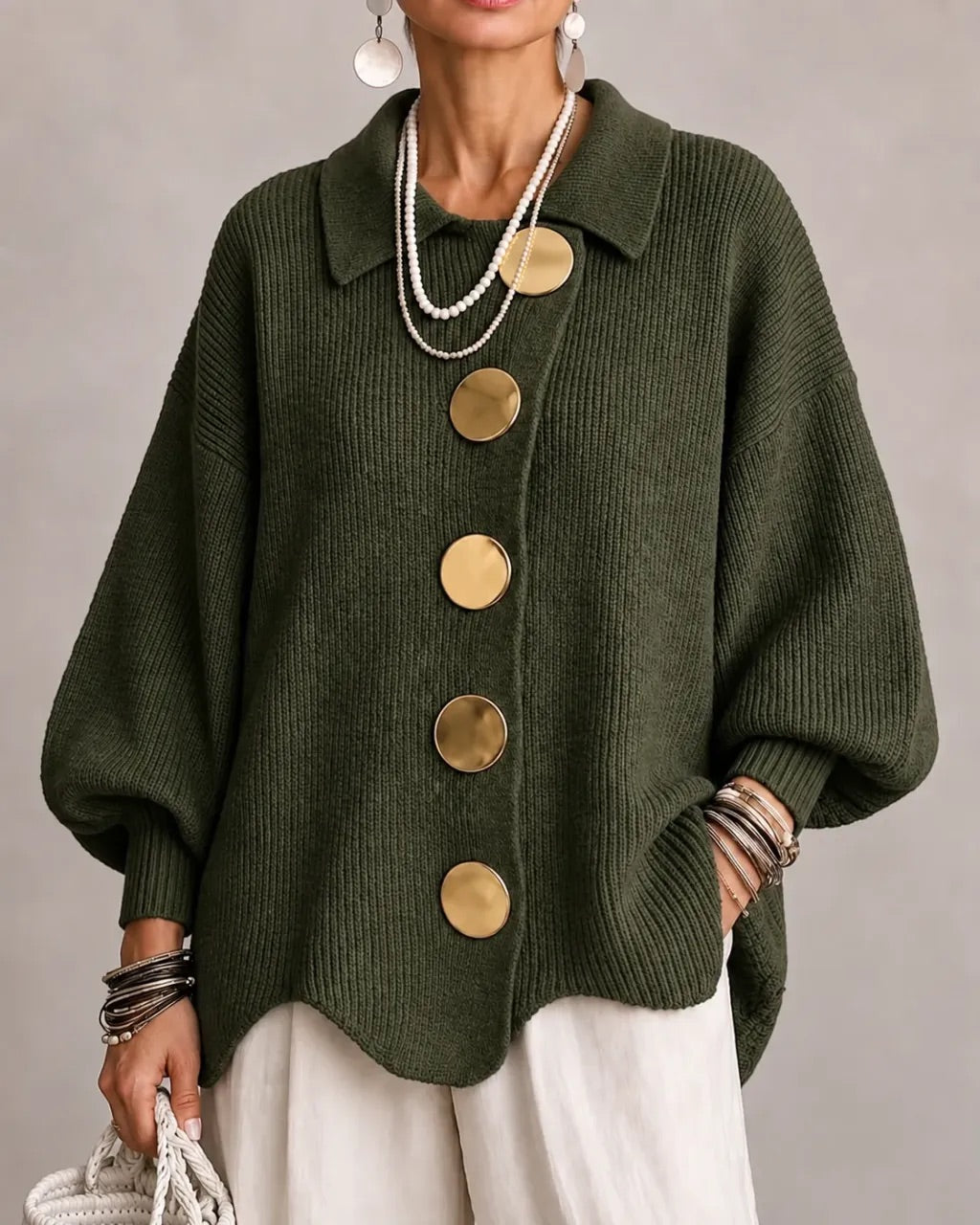 Karina | Cárdigan Oversize con Cuello y Botones